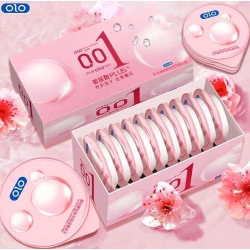 ถุงยางพรีเมี่ยม OLO รุ่นซากุระ ขายดีในญี่ปุ่น (1กล่อง/10ชิ้น) ผสมไฮยาลูรอน หล่อลื่น พร้อมบำรุงผิว ฟรีไซส์ 49-54มม.