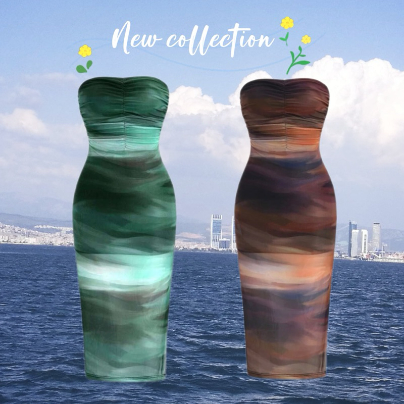 เดรสเกาะอกเข้ารูปพิมพ์ลายมัดย้อม รุ่น  mercury  Dress