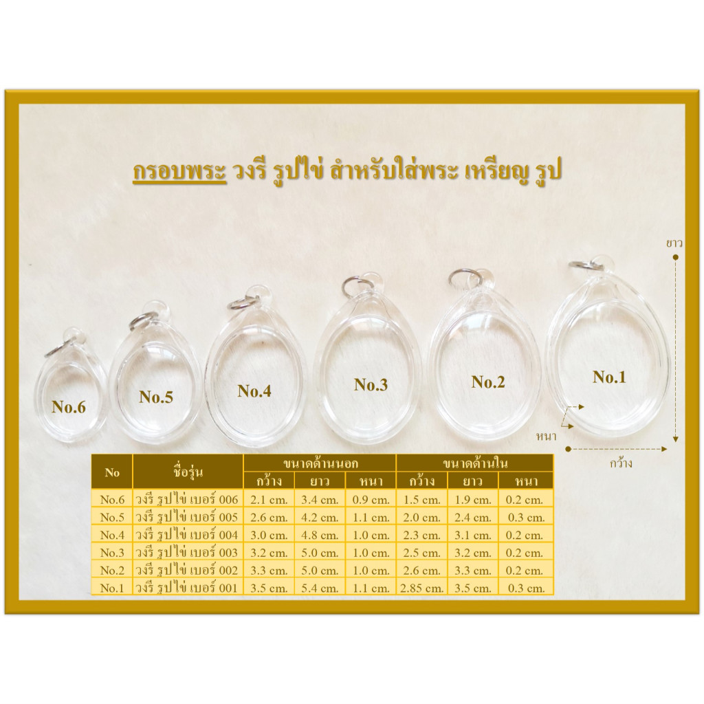กรอบพระสำเร็จใส กรอบพระแบบใส รุ่นวงรี รูปไข่