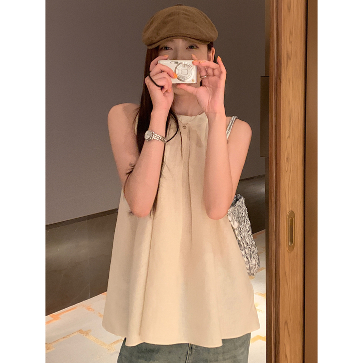 ล้างสต็อก⚡ เสื้อเบลาส์ลําลอง แขนกุด คอกลม จับจีบ สีพื้น HJB010 สไตล์เกาหลี แฟชั่นฤดูร้อน สําหรับผู้หญิง free size