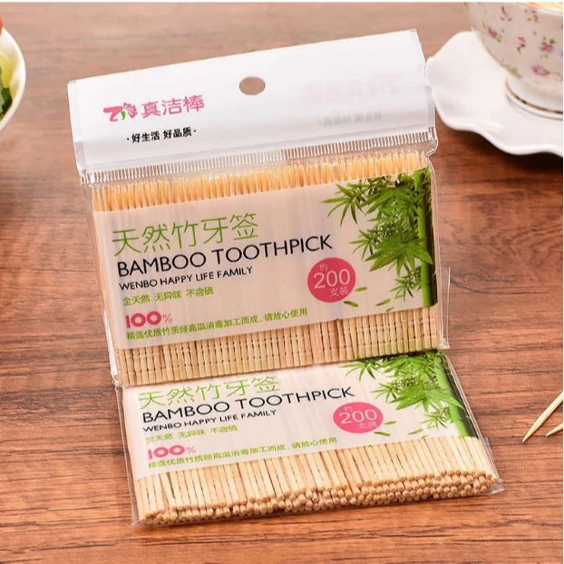 ไม้จิ้มฟัน [200 ชิ้น / แพ็ค] ไม้ไผ่แบบใช้แล้วทิ้ง ทําจากไม้ไผ่ธรรมชาติ ไม้จิ้มฟันแบบไม้