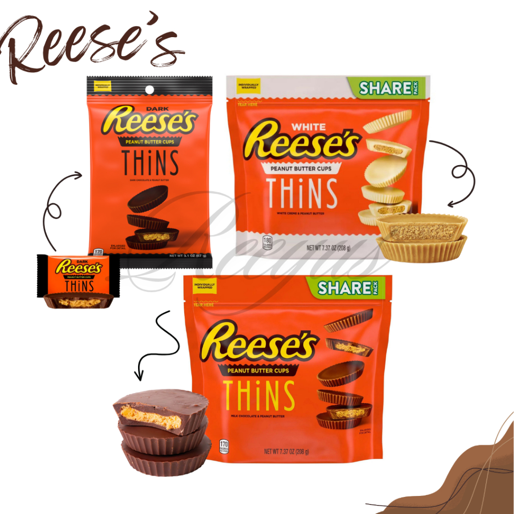Reese’s Peanut Butter Cups Thins ช็อกโกแลตทินส์แบบถ้วยเนยถั่ว มี 2 ขนาด 3 รส สินค้าจาก USA