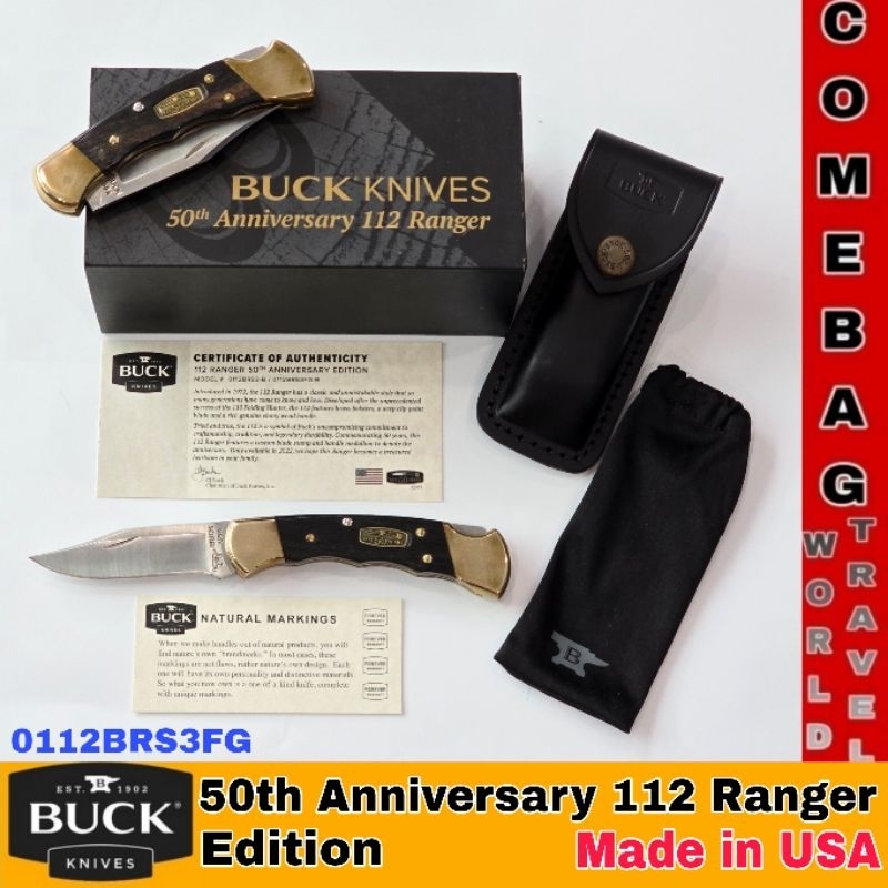 มีดพับBuck112 Ranger 50th Anniversary Edition ด้ามแบบมีร่อง(3นิ้ว เคลือบซาติน)0112BRS3FGใบมีดเหล็ก42