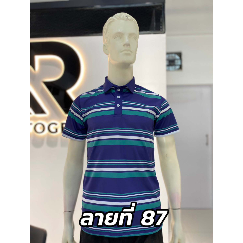 เสื้อโปโล เสื้อกอล์ฟสีกรม ลาย87 เนื้อผ้านุ่มเบา ไม่ร้อนใส่สบาย ระบายอากาศได้ดี