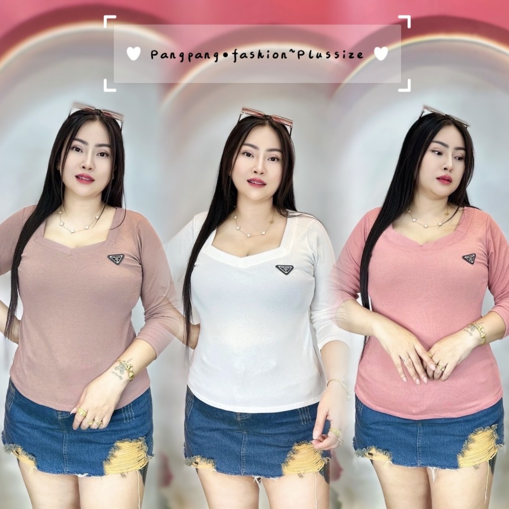 เสื้อสาวอวบ ️อก38 - 44 ยาว 24นิ้ว ผ้าร่อง***รุ่นคอ5เหลี่ยนแขนยาวP