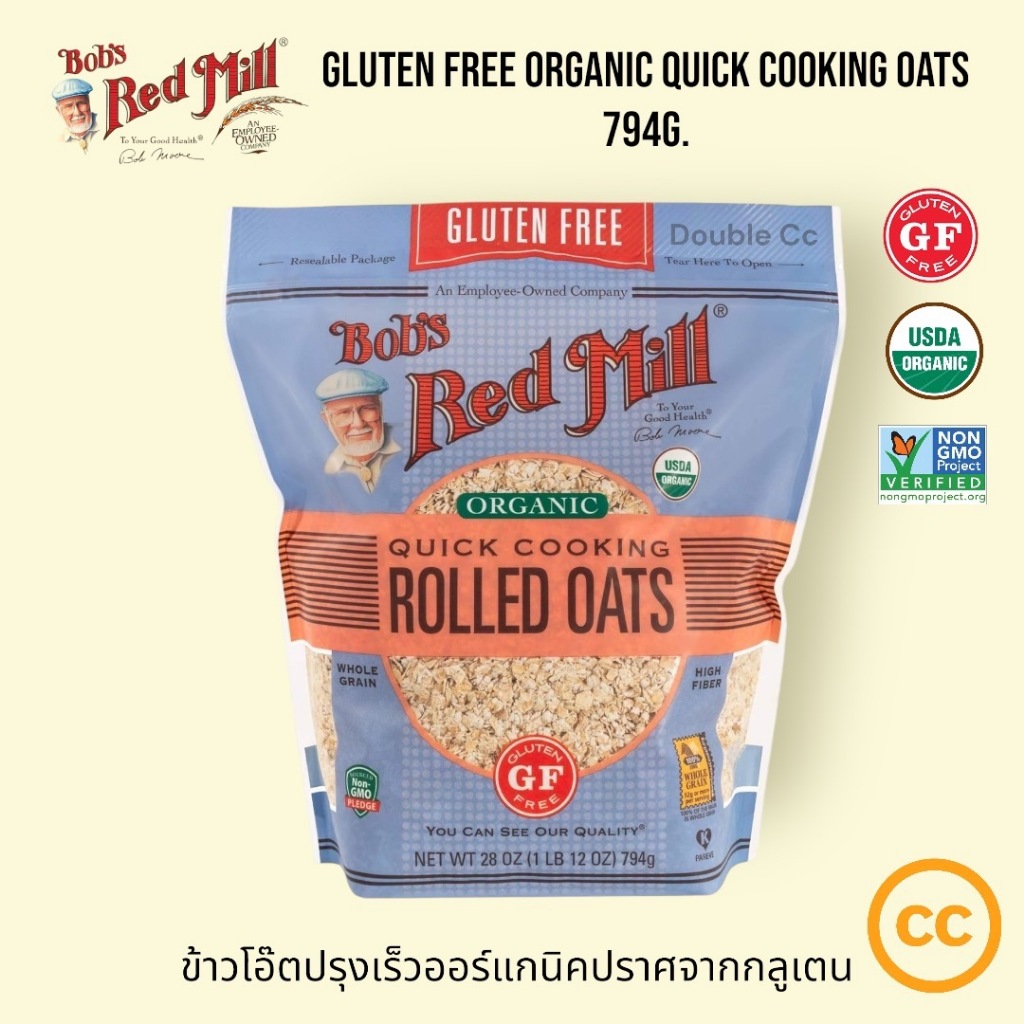 Bob's Red Mill Gluten Free Organic Quick Cooking Oats 794g. ข้าวโอ๊ต ปรุงเร็ว ออร์แกนิก ปราศจากกลูเต