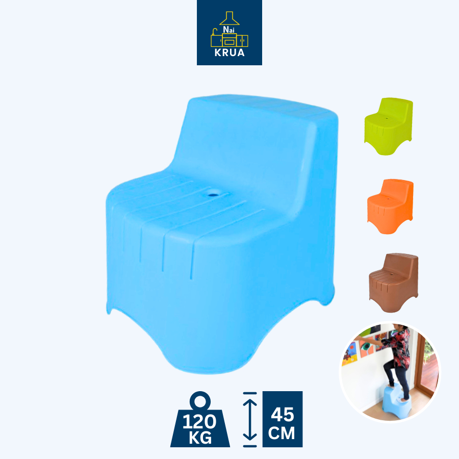 Naikrua เก้าอี้พลาสติก สูง 45 ซม. รับน้ำหนักได้ 120 กก. บันไดเก้าอี้ นั่งได้ 2 ที่ วางซ้อนได้ Chair