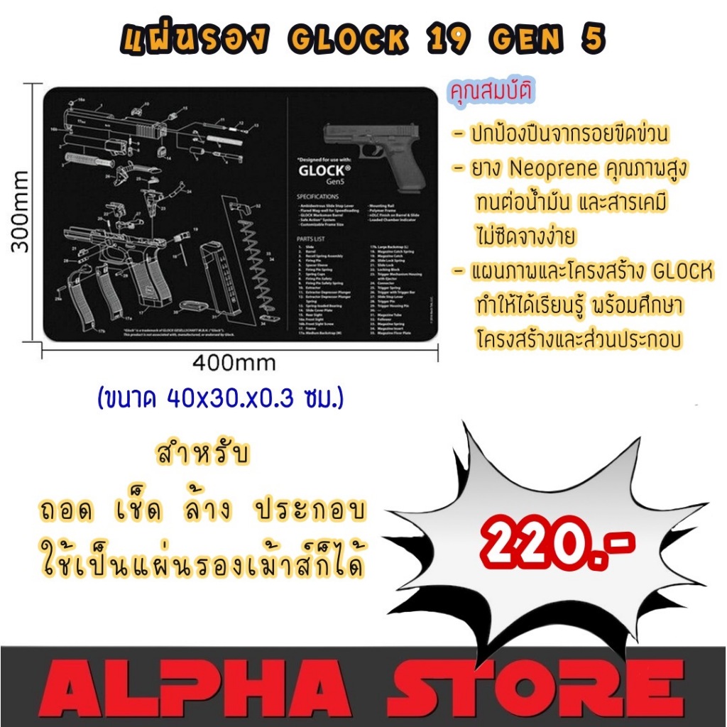 แผ่นรองเมาส์ แผ่นรองทำความสะอาด Glock Sig