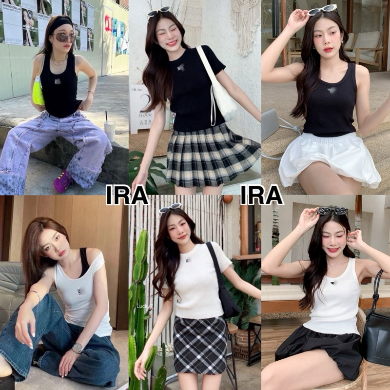 BY IRA *งานป้าย (1901) ท็อปสายเดี่ยว งานป้ายแต่งลายปักซิกเนอเจอที่อก