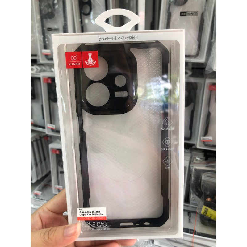 ((พร้อมส่ง)) เคสXUNDDแท้ % Oppo A3X 4G Oppo A3X 5G เคสแบบกันกะแทกหลังใส ขอบข้างนิ่มสีดำ