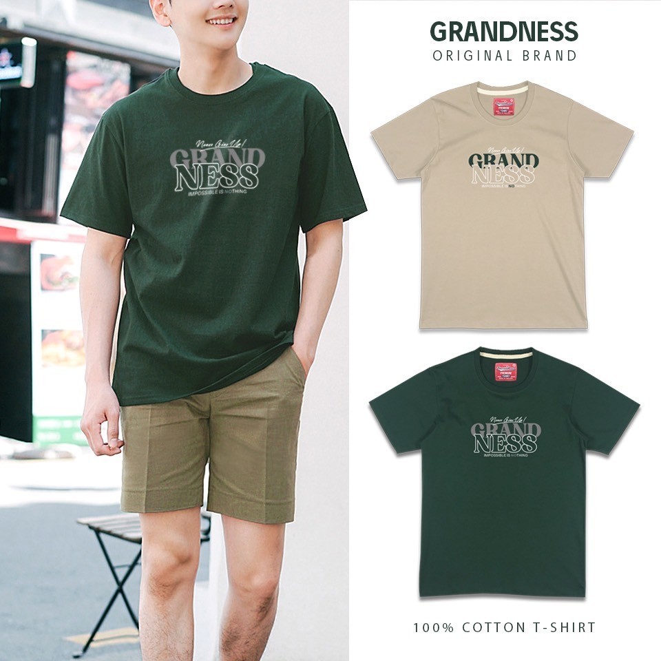Grandness เสื้อยืดลายกราฟิก รุ่น GN233-34 ( สีเขียว/สีครีม)