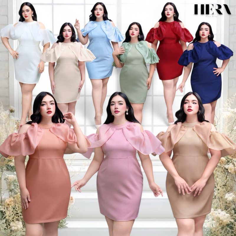 Hera cloudy dress ชุดออกงาน ปาร์ตี้กลางคืน ออกเดต เดรสไซส์ใหญ่ ปีกแขนก้อนเมฆสุดน่ารัก อก36-56in