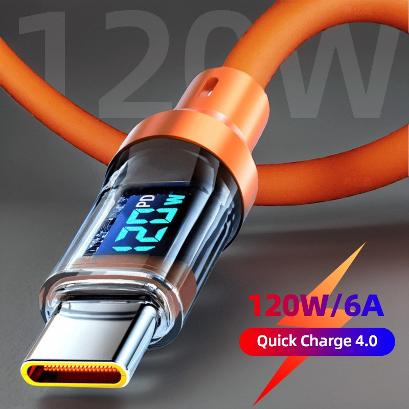 6A PD 120วัตต์ USB A TO Type C Type-C ถึง C แสดงสายเคเบิ้ลชาร์จอย่างรวดเร็วสำหรับ ลวดสำหรับโทรศัพท์ชาร์จ