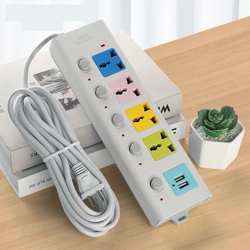 {ห่อกันกระแทก} ปลั๊กไฟ 4ช่อง2USB ปลั๊กพ่วง ปลั๊กไฟUSB รางปลั๊กไฟ กันไฟสองชั้นปลั๊กไฟ