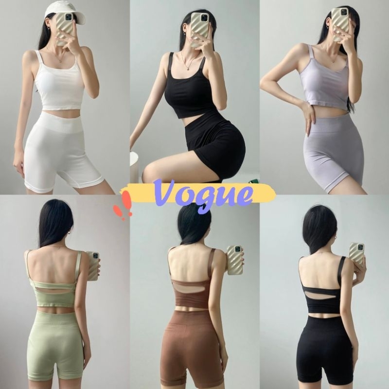 Vogue พร้อมส่ง ชุดออกกําลังกายผู้หญิง สปอธ์ตบรา ผ้า ยืด เสื้อ+กางเกง สปอร์ตบราออกกําลังกาย (FY8807)