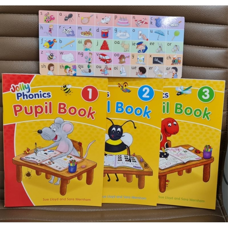 Choose: Jolly Phonics pupil book 1,2,3+ with/without strip 1 แผ่นการ์ดแสดงภาพตัวอักษรพร้อมภาพประกอบ UK imported