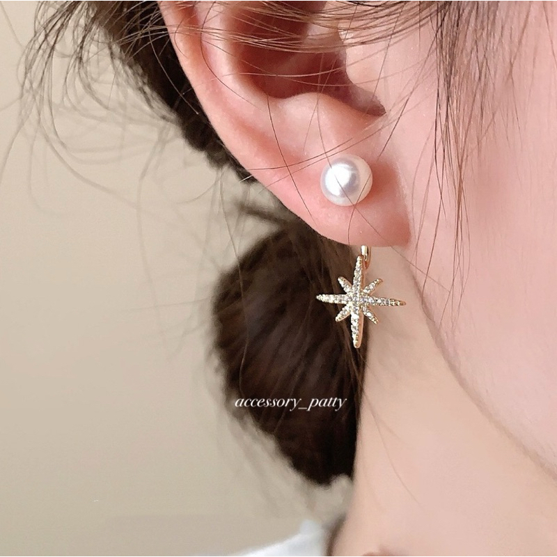 ✨ต่างหูก้านเงิน รุ่นCz/06 งานใส่แยกชิ้นได้ค่ะ ดาวกระจายตัวเรือนสีทองฝังเพชรCzเล่นเเสงค่ะ งานสวยตรงปก