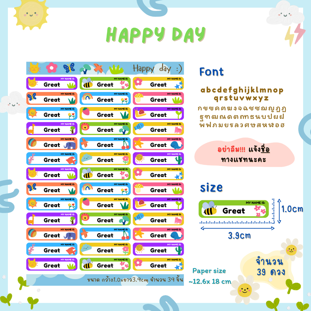 [พร้อมส่ง]ReallyMe Stickerชื่อ ธีม"Happy day" กันน้ำ สำหรับติดของใช้