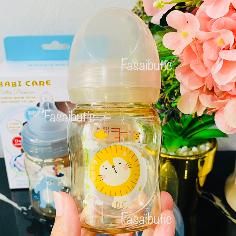 🌿ขวดนมคอกว้าง 4zo. 8zo.สีชาลาย แพ๊คคู่ Ultra Premium BABI CARE มาใหม่จ้า‼️สามารถใส่จุกพีเจ้นได้จ้า
