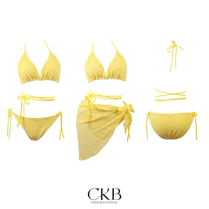 CKB015ชุดเซ็ตบิกินี่3ชิ้นผ้าลูกไม้แบบผูกน่ารักใส่สวย