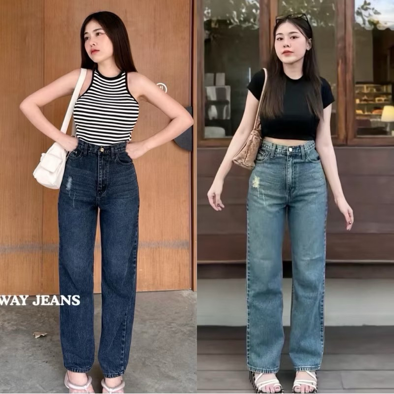 กางเกงยีนส์ขากระบอก เอวสูงปี๊ด เก็บพุงยกสะโพก ใส่แล้วสวยสุดๆ