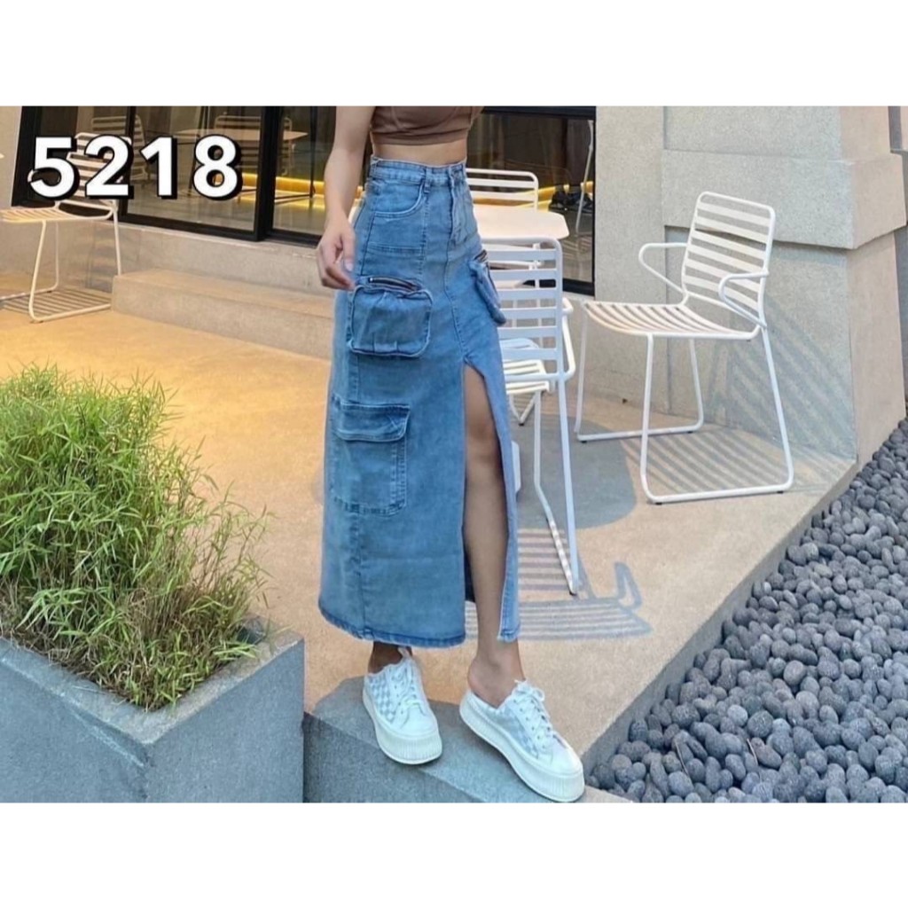 XN-5218# กระโปรงผ้ายืดทรงคาร์โก้ ดีเทลกระเป๋า 2 ข้างผ่าหน้า เท่มากๆๆ ต้องมีติดตู้แล้ว (รัก)