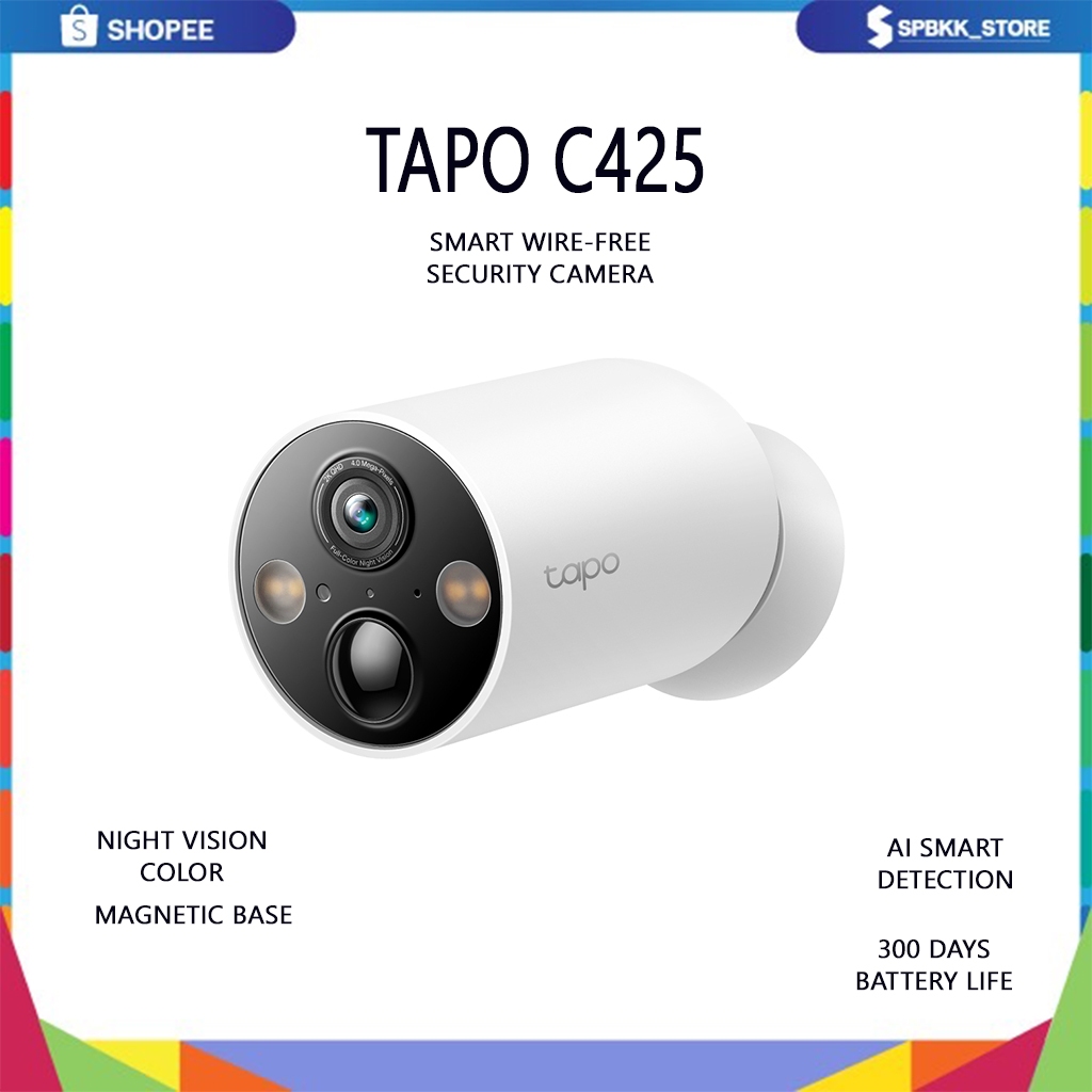 TP-Link Tapo C425 Smart Wire-Free Security Camera กล้องวงจรปิดไร้สาย ชาจ1ทีอยู่ได้300วัน ติดตั้งได้ทุกที่ด้วยฐานแม่เหล็ก