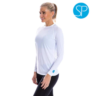 SParms เสื้อรัดรูปกันแดดแขนยาวคอกลม กันรังสี UV 99.8% สำหรับผู้หญิง - สีขาว