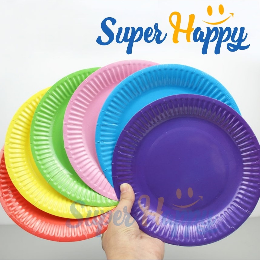 จานกระดาษ 7 นิ้ว(แพ็ค10ใบ) สีพื้น แบบใช้แล้วทิ้ง หรือสำหรับงาน DIY