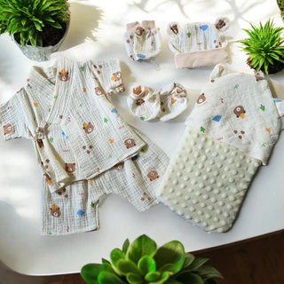 เซ็ตชุดแรกเกิด3ชิ้น ผ้ามัสลินทอย่นผ้านุ่มใส่สบาย เด็กแรกเกิด