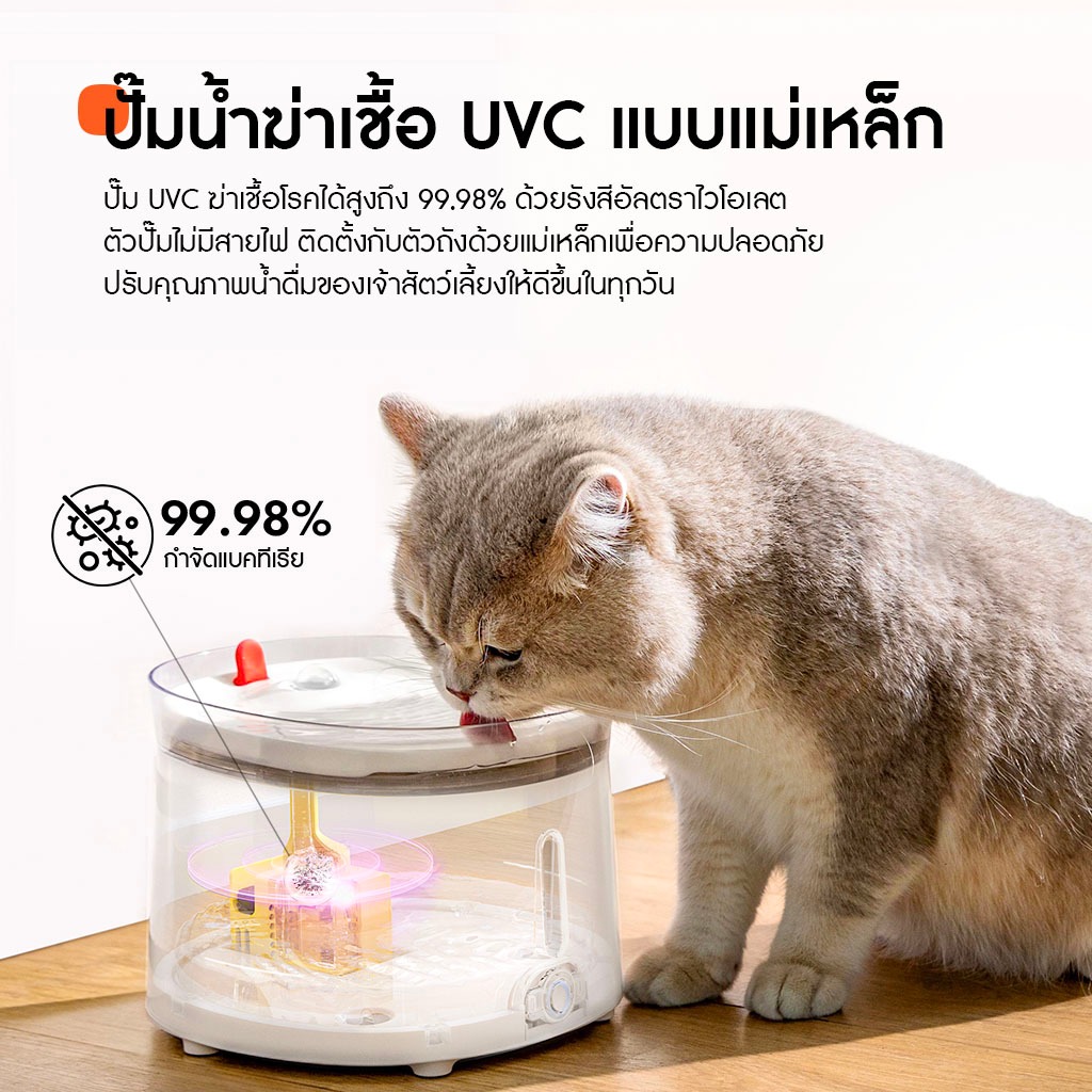 HOMERUNPET UVC Pump ประกันศูนย์ไทย1ปี น้ำพุแมวอัตโนมัติ รุ่น CF20 ปั๊มต้านเชื้อแบคทีเรียและฝาเซรามิ