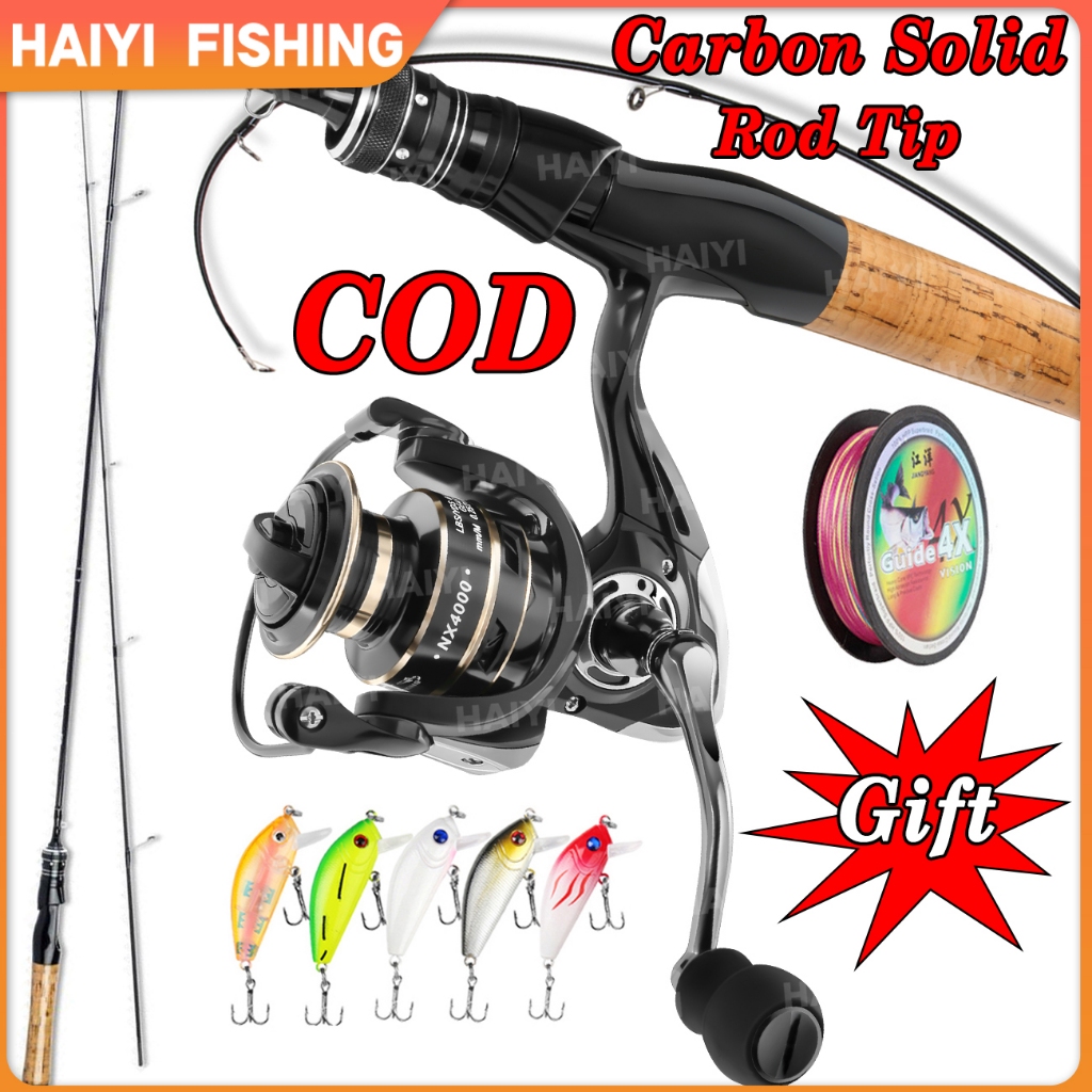 HAIYI FISHING คาร์บอน 100%คันเบ็ดและรอก 1.65 1.98ม. ชุดคันเบ็ดครบชุด รอกสปินนิ่ง 5.2:1 ชุดรอกตกปลา รอกตกปลาในน้ำจืด