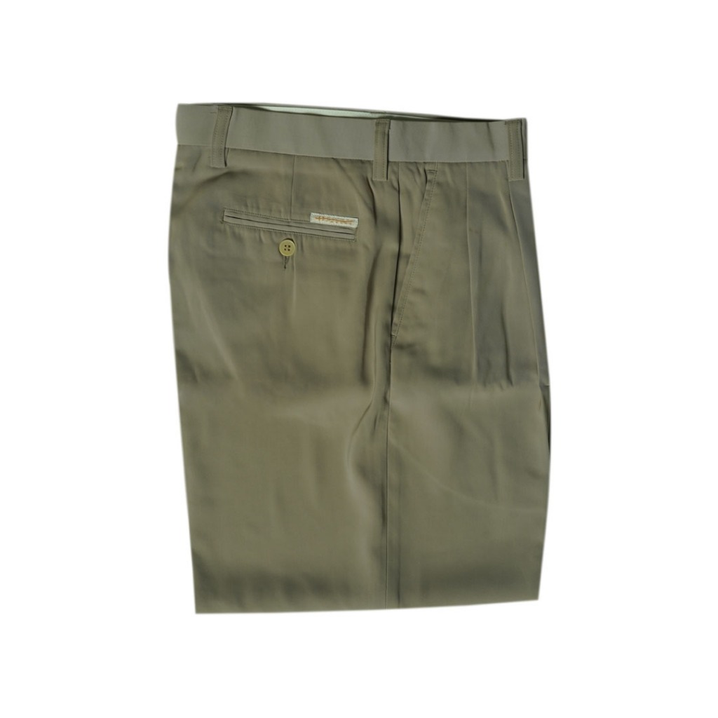 Hazard กางเกงขายาวสีพื้นมีจีบ ผ้า Micro Filament(ไมโครฟิลาเมนท์) สีครีม