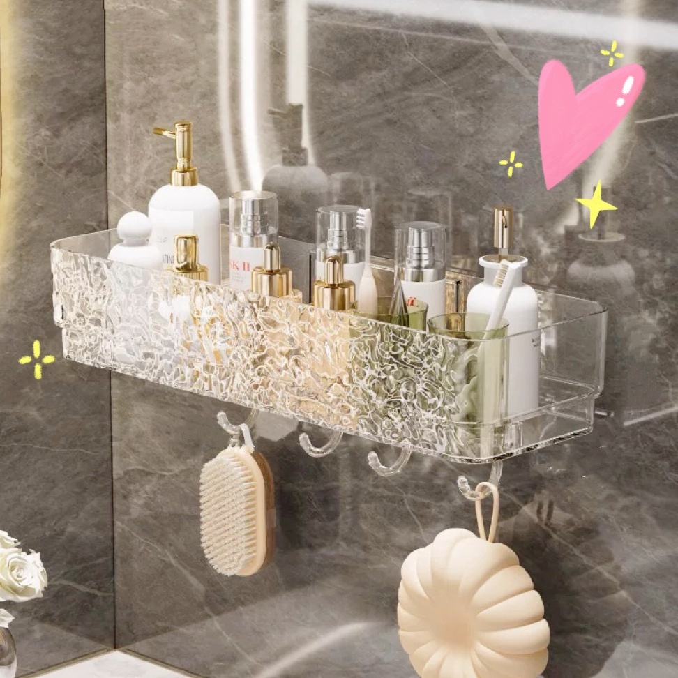 กล่องสบู่ มีตะขอ ชั้นวางของแบบตัวดูดสููญญากาศ ที่วางสบู่ ไม่ต้องเจาะ ชั้นเก็บของ KKHOME