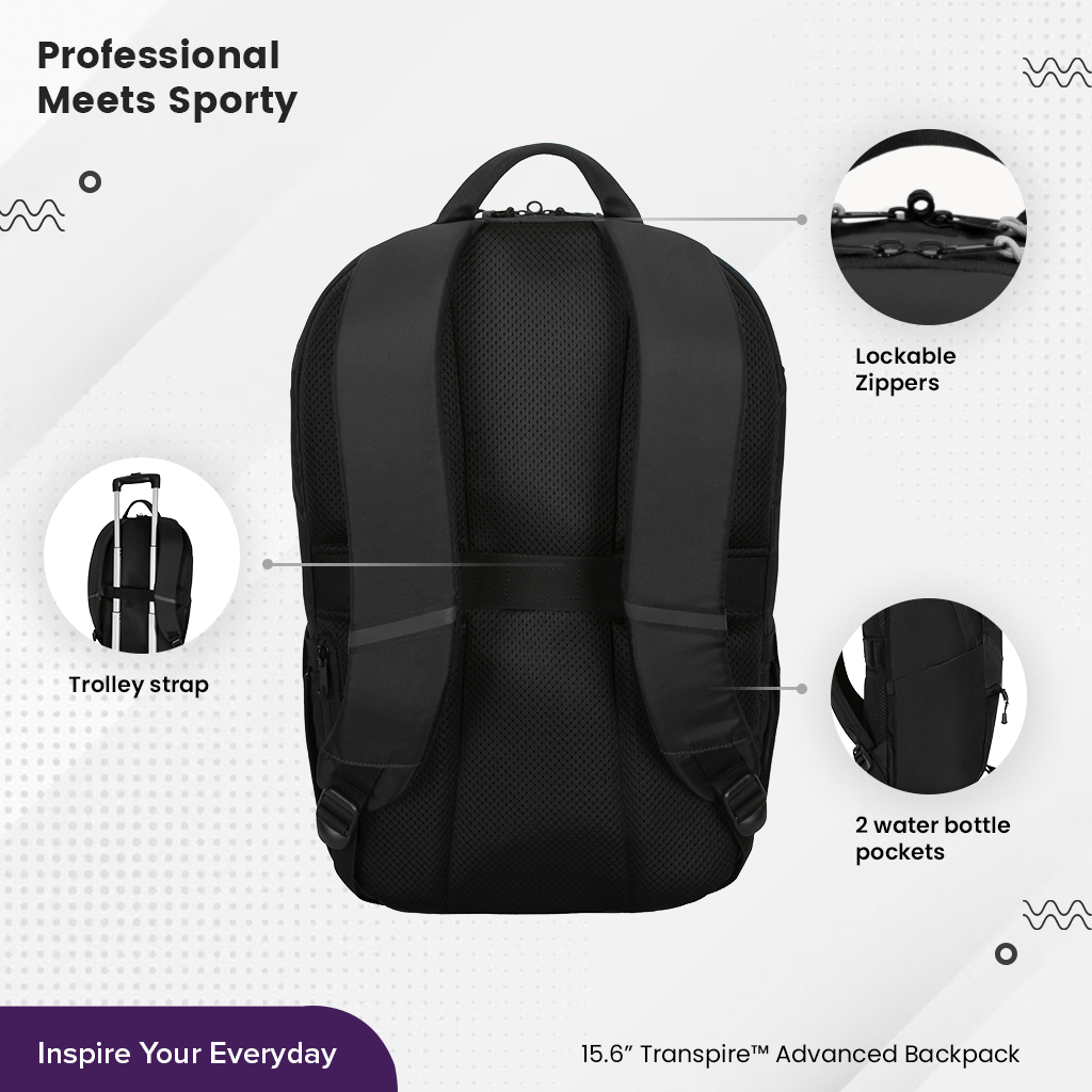 Targus Transpire Advanced Backpack (TBB633) กระเป๋าเป้สำหรับโน๊ตบุ๊ค 15.6" สไตล์สปอร์ต น้ำหนักเบา ใช้งานได้หลากหลาย