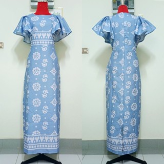 ป้าย Lady Sunshine 2XL เดรสยาวแขนระบาย ผ้าพิมพ์ลายไทย