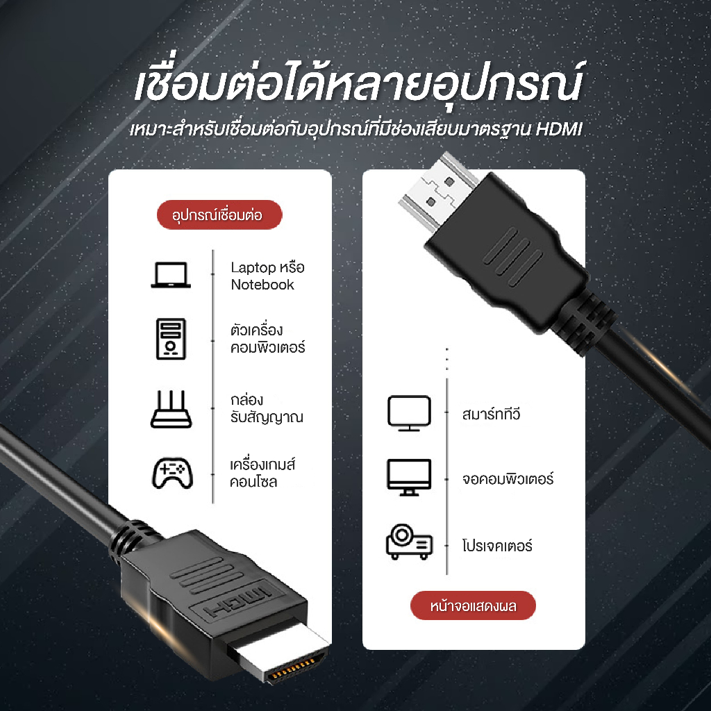 ABL สายเคเบิลเชื่อมต่อ ความยาว 1 เมตร ใช้สำหรับทีวี แล็ปท็อป คอมพิวเตอร์ จอภาพมอนิเตอร์ โปรเจคเตอร์ ความละเอียดสูงสุด 4k