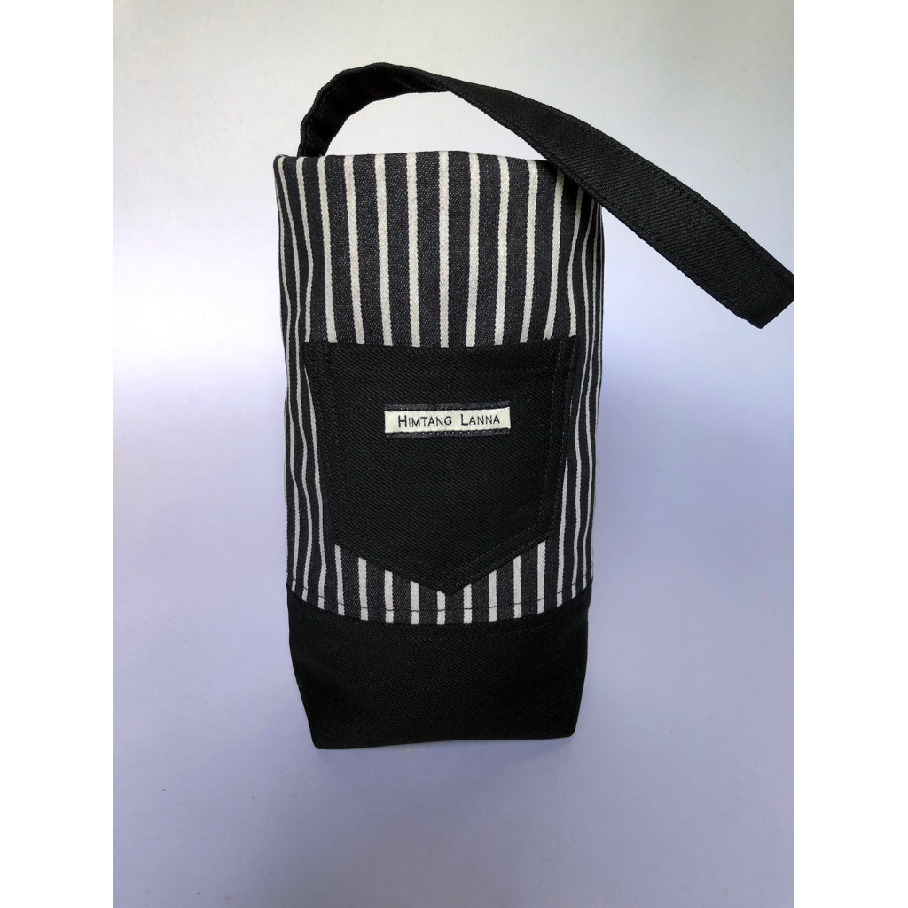 กระเป๋าใส่แก้ว เป็นยีนส์ลายทาง Tumbler bag สี Super Black รุ่น Black Todd&Smith ขนาด 30-40 ออนซ์ พร้อมส่ง