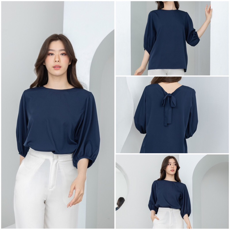 เสื้อคอปาด ผูกโบว์หลัง แขนสามส่วน #l154shop_752