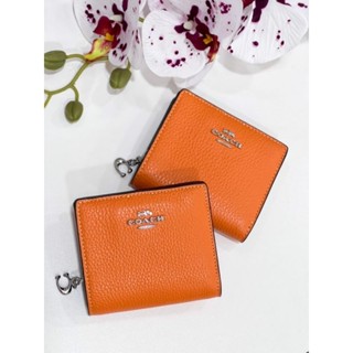 💥💥💙New Coach Snap Wallet With Signature Canvas 🍊🍊กระเป๋าสตางค์ใบสั้น หนังทั้งใบ สีส้ม 🍊สวยมากกก