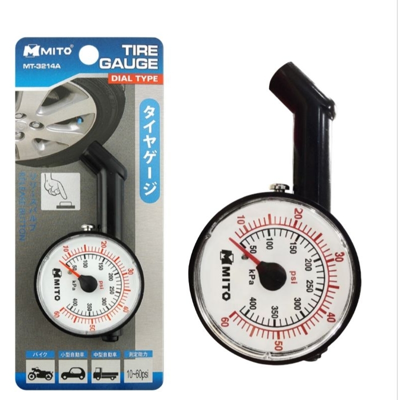 MITO MT-3214A เกจ์วัดลมแบบหน้าปัด 10-60PSI *made in taiwan* ตัววัดลมยาง เกจ์วัดลมยาง