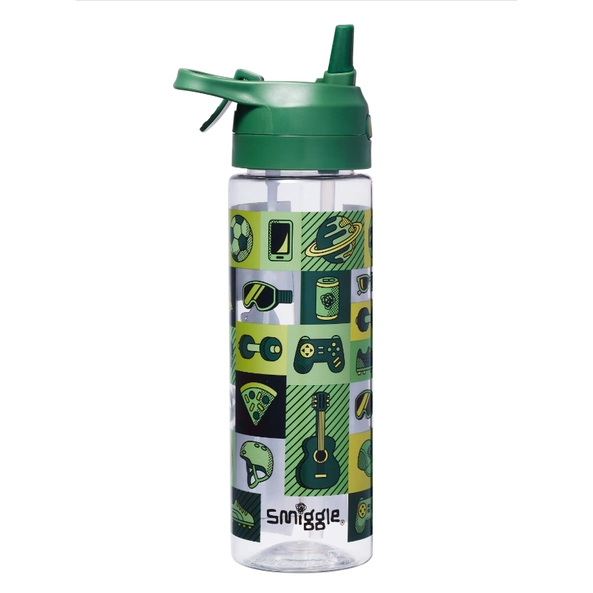 Smiggle Spritz Plastic Drink Bottle 700Ml ขวดน้ำสมิกเกอร์ลาย เขียว-ดนตรี แบบสเปรย์ กดเด้ง พร้อมส่งในไทย