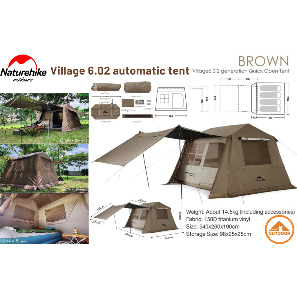Naturehike Village 6.02 Tent เต้นท์กางเก็บเร็วคุณภาพสูง ของแท้พร้อมรับประกันจากศูนย์ไทย 1 ปี