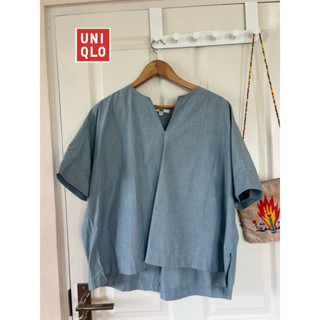 🍍UNIQLO x Cotton ป้าย M  สีฟ้าคราม เนื้อผ้าใหม่ อก  40-42   ยาว 24 • Code : 315(6)