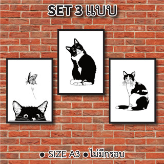 (Set 3 แบบ) โปสเตอร์ แมว Cat Art โปสเตอร์ติดผนัง ภาพวาดตกแต่งผนัง โปสเตอร์แต่งห้อง ภาพโปสเตอร์ติดผนัง รูปแต่งห้อง (A3)