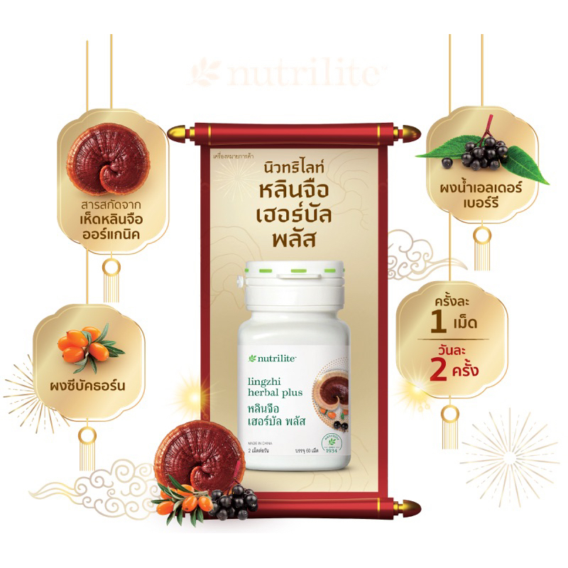ใหม่! Nutrilite หลินจือ เฮอร์บัล พลัสบรรจุ 60 เม็ด ของแท้จากชอปไทยค่ะ
