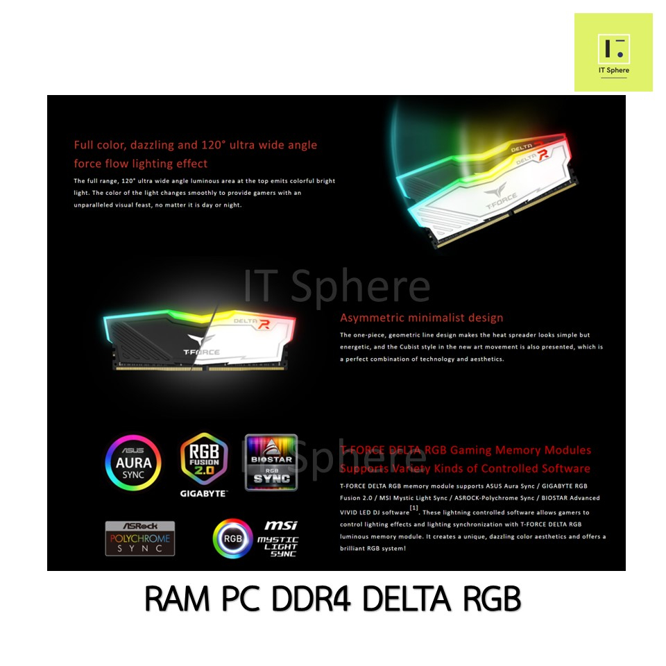 RAM DELTA RGB BLACK 16GB 32GB (8x2GB) (16x2GB)  Bus 3200 3600  แรม PC delta ddr4 T-force T force Tforce