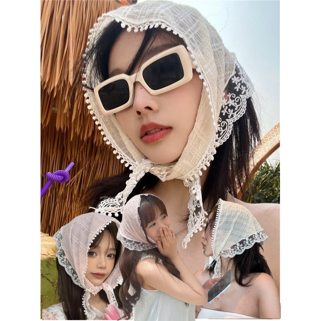 [พร้อมส่ง] ผ้าโพกผมลูกไม้ น่ารักสไตล์สาวเกา ผ้าพันคอ สำหรับไว้ถ่ายรูปเก๋ๆ