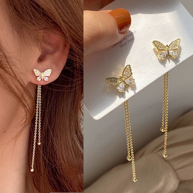 [ ต่างหูหรูหรา ] พร้อมส่งค่ะ เครื่องประดับ ผีเสื้อสีทอง ดูดี Mookrinstyle