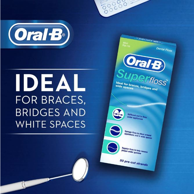 ถูกสุด!Oral-B Superfloss ไหมขัดฟันชนิดพิเศษ 50เส้น/กล่อง exp 2027